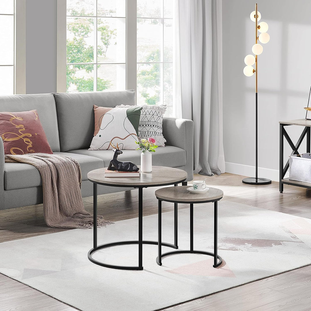 Yaheetech 2er Set Couchtisch Beistelltisch Runder Satztisch Metallgestell Kaffeetisch Wohnzimmertisc
