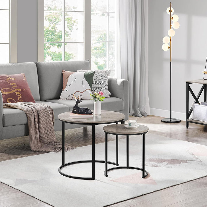 Yaheetech 2er Set Couchtisch Beistelltisch Runder Satztisch Metallgestell Kaffeetisch Wohnzimmertisc