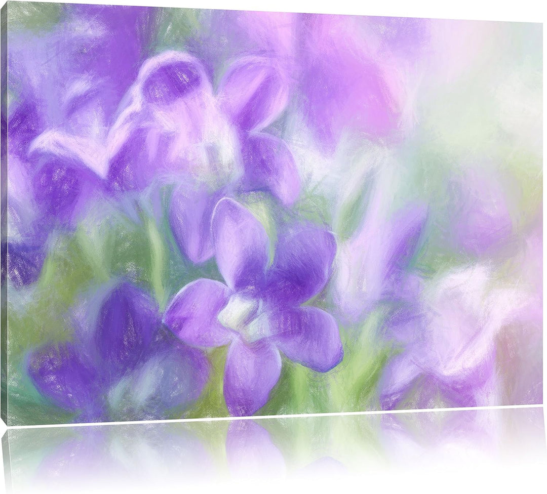 Pixxprint Lilane Lavendelblumen Kunst Buntstift Effekt, Format: 100x70 auf Leinwand, XXL riesige Bil