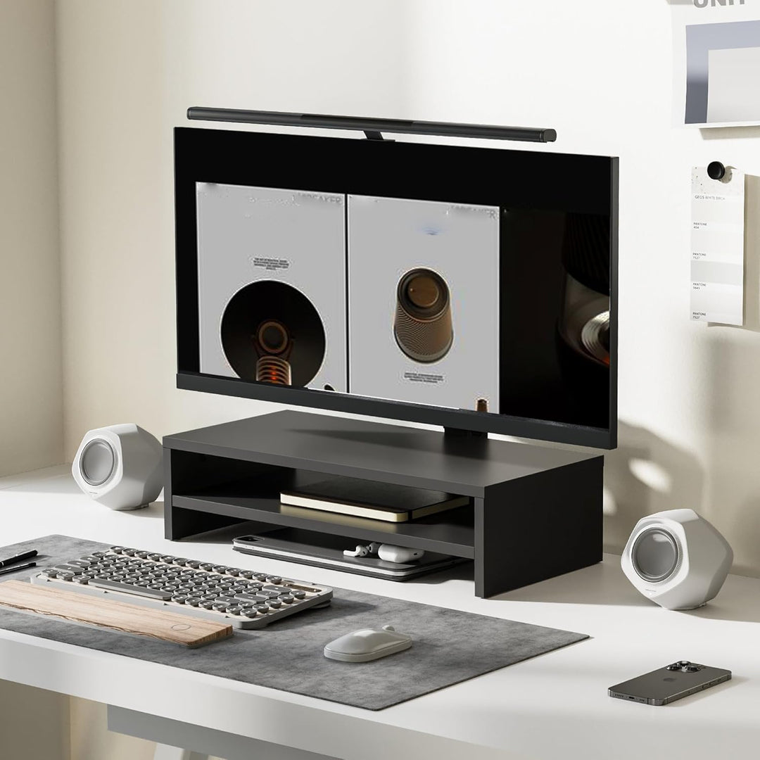 FITUEYES Monitorständer mit 2 Ebenen, 54 x 25,5 cm, Grosser Computer-Laptop-Ständer mit Stauraum für
