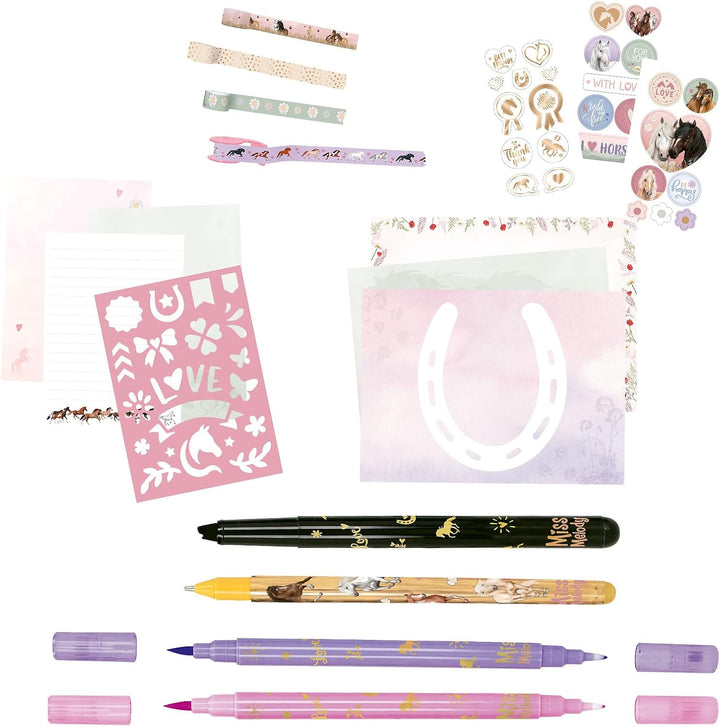 Depesche 13433 Miss Melody - Handlettering Briefbox im Pferde Design, Schreibset inkl. Briefpapier,