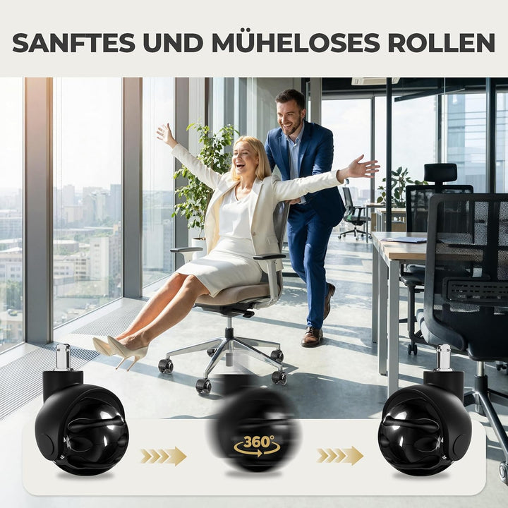 Sytopia Bürostuhl Rollen 5er Set in Schwarz, Rollen für Bürostühle 11 x 22 mm für Teppichböden, Hart