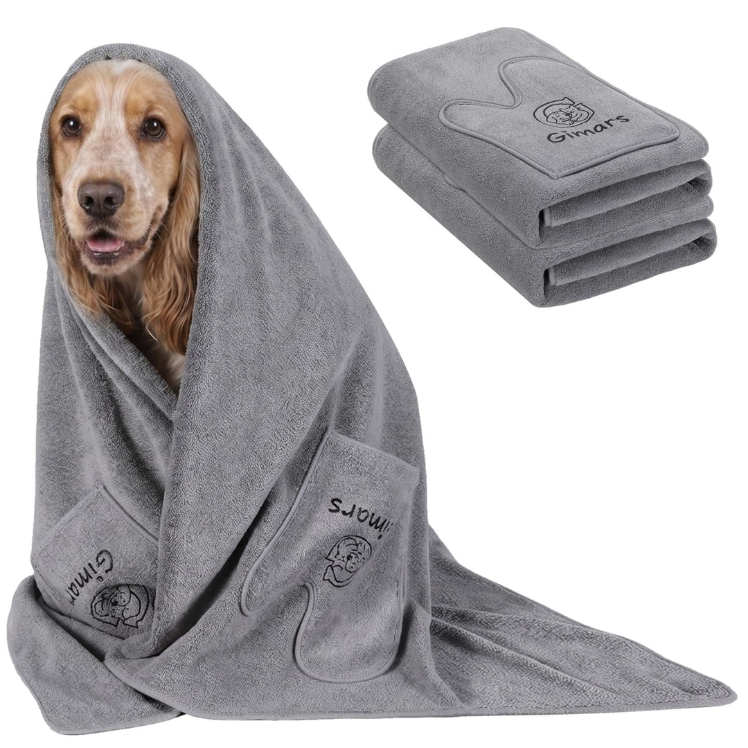 Gimars Thickened Pet Drying Towel with Gloves 90×50cm, 2 Pack, Gray 90×50cm 2er, 90×50cm 2er