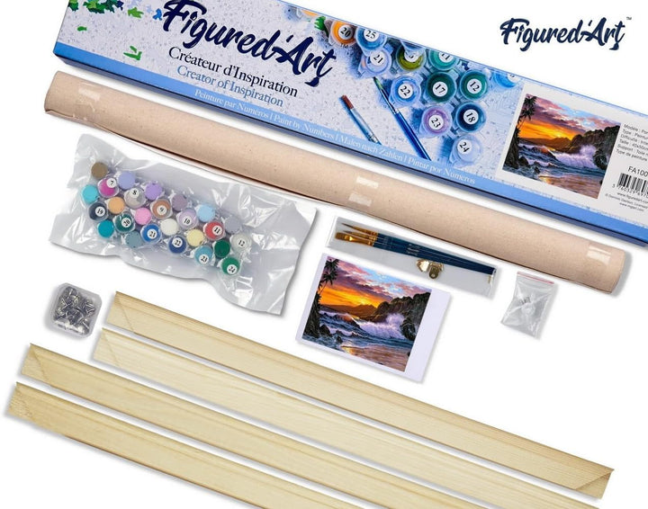 Figured'Art Malen Nach Zahlen Erwachsene Mit Rahmen Klippe und Wellen - Paint by Numbers Basteln DIY