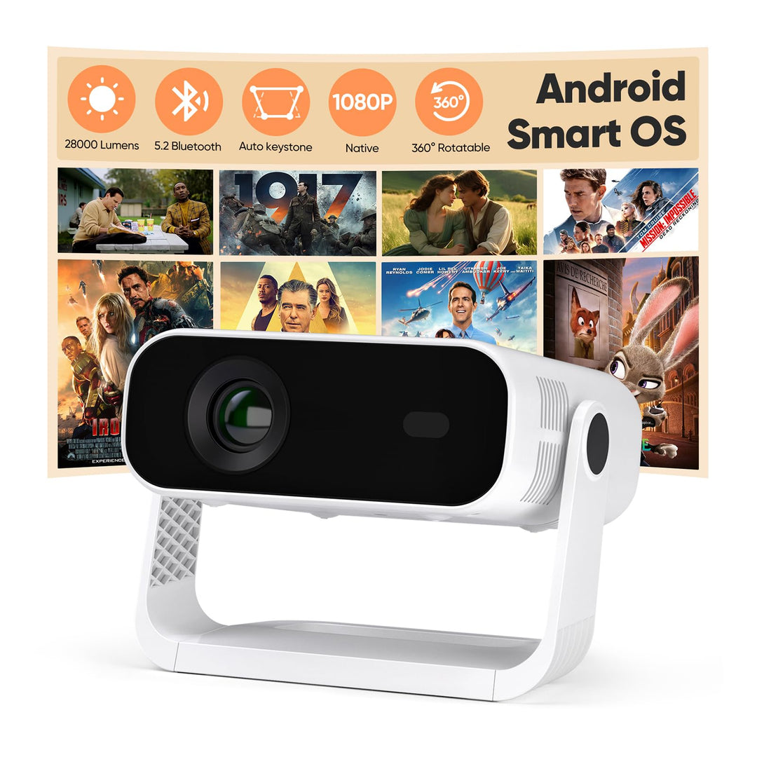 Wielio Beamer mit integrierter App, tragbarer Projektor Full HD 1080p, Android 14, WiFi6&amp;BT5.2, auto