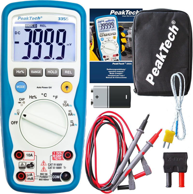 PeakTech 3355 - Digital Multimeter, Wasserdicht (IP67), LCD-Display, 4000 Counts, Handmultimeter, Au