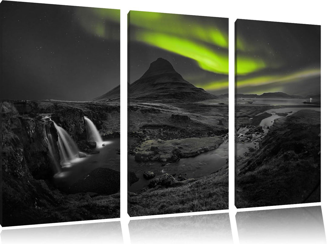Pixxprint Kirkjufell Wasserfall als Leinwandbild/Grösse: 3 Teilig (120x80 cm) cm/Wandbild/Kunstdruck