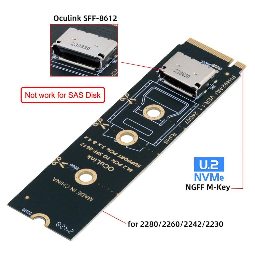 CY Karte 2280 PCI-E4.0 M.2 M-Key zu Oculink SFF-8612 SFF-8611 Vertikaler Hostadapter für NVME U.2 SS