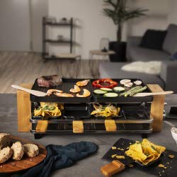 Princess Raclette Grill in Bambusausführung - für bis zu 8 Personen, 1200 Watt, regelbare Thermostat