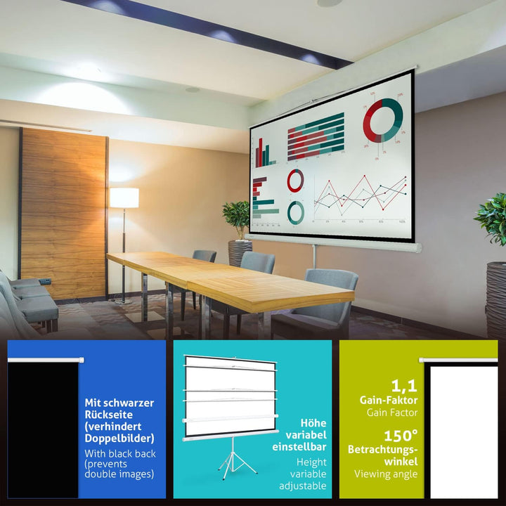 ESMART Professional MISATI Stativ-Leinwand 202 cm Bild 186 x 105 cm (84") 16:9 | Heimkino Beamer Pro