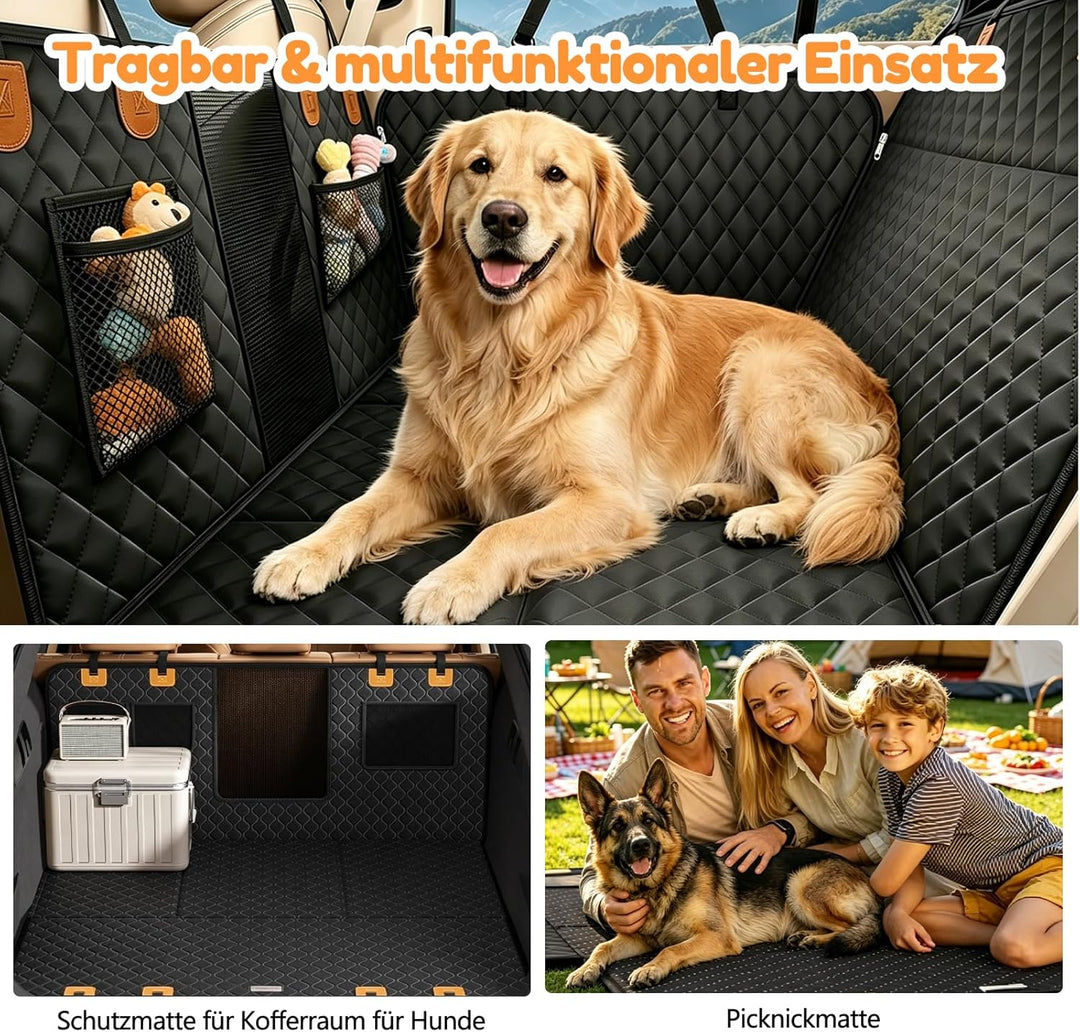 Hundedecke Auto Rückbank mit Hartbodenplatte, Hunde Autositz Rückbank | 600D Oxford, 40% Mehr Platz,