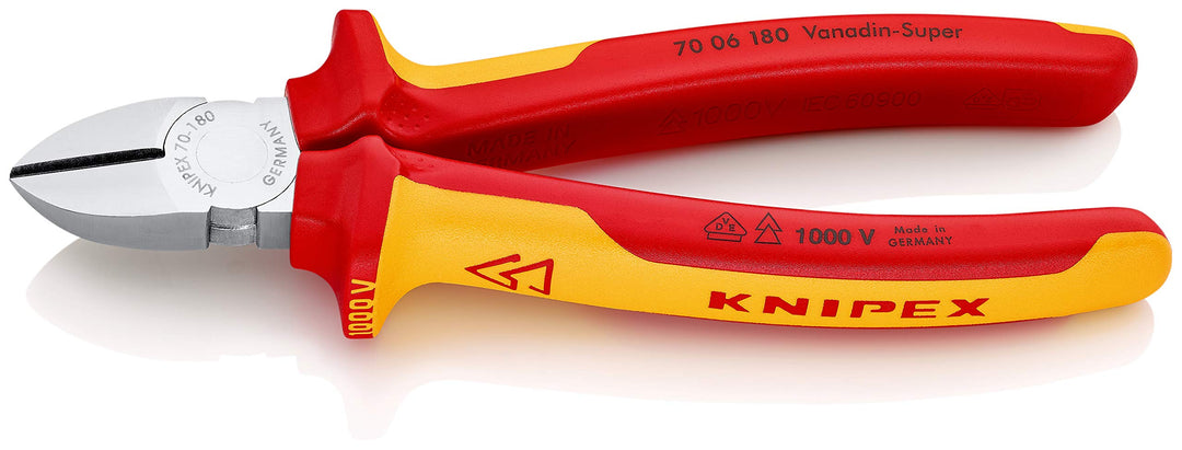 Knipex Seitenschneider verchromt, isoliert mit Mehrkomponenten-Hüllen, VDE-geprüft 180 mm 70 06 180