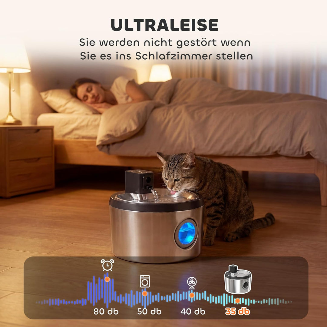 PawHut Katzenbrunnen 4L Kabellos Edelstahl Trinkbrunnen mit Bewegungsmelder 6 Filtern zweifaches Fil