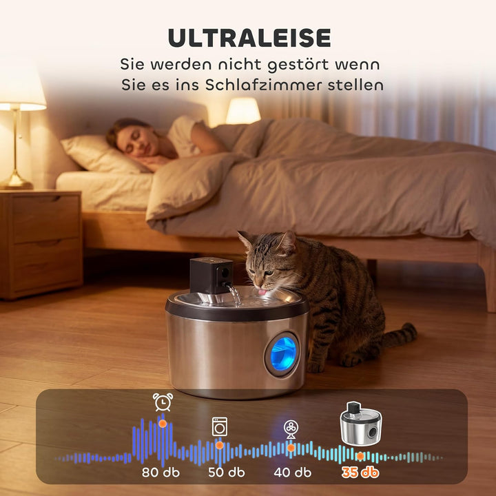 PawHut Katzenbrunnen 4L Kabellos Edelstahl Trinkbrunnen mit Bewegungsmelder 6 Filtern zweifaches Fil