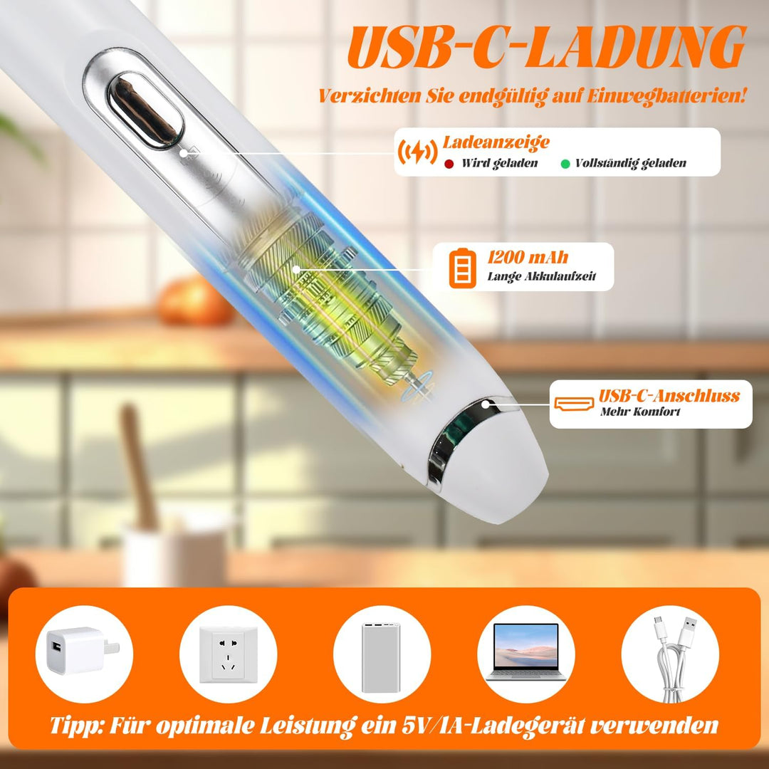 Aohcae Milchaufschäumer Stab, USB Handheld Milchaufschäumer Wiederaufladbar, 3 Gang Aufschäumer mit