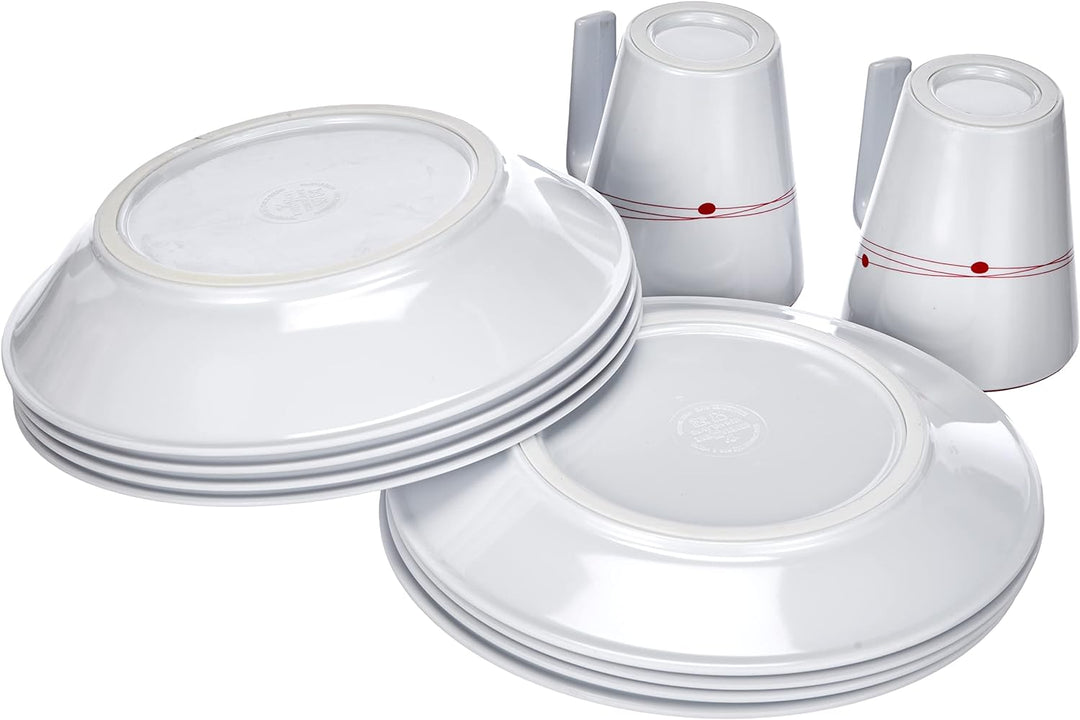 BRUNNER Melamin-Set, kosmisch, 16 Stück Rutschfest Weiss/Rot, Weiss/Rot