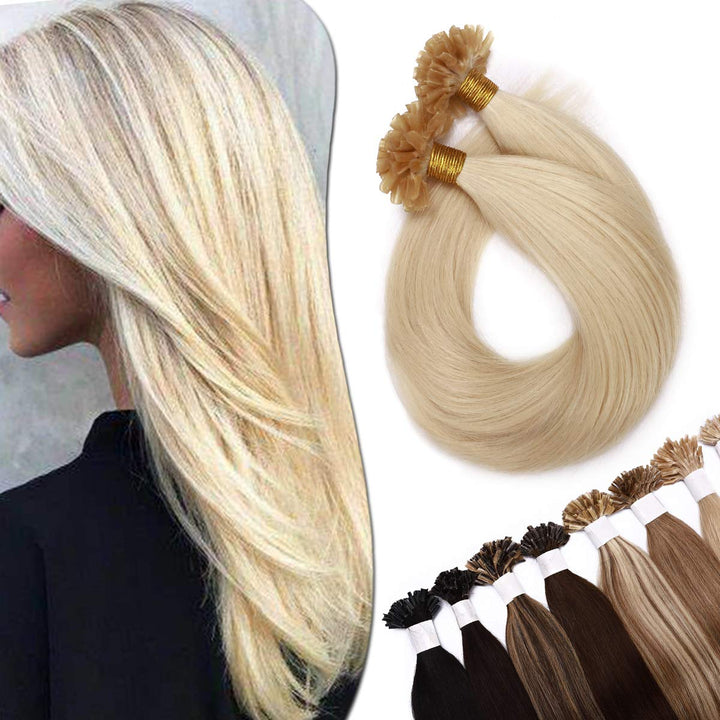 SEGO Extensions Echthaar Bondings Haarverlängerung Keratin U-Tip Human Hair 200 Strähnen Platinumblo