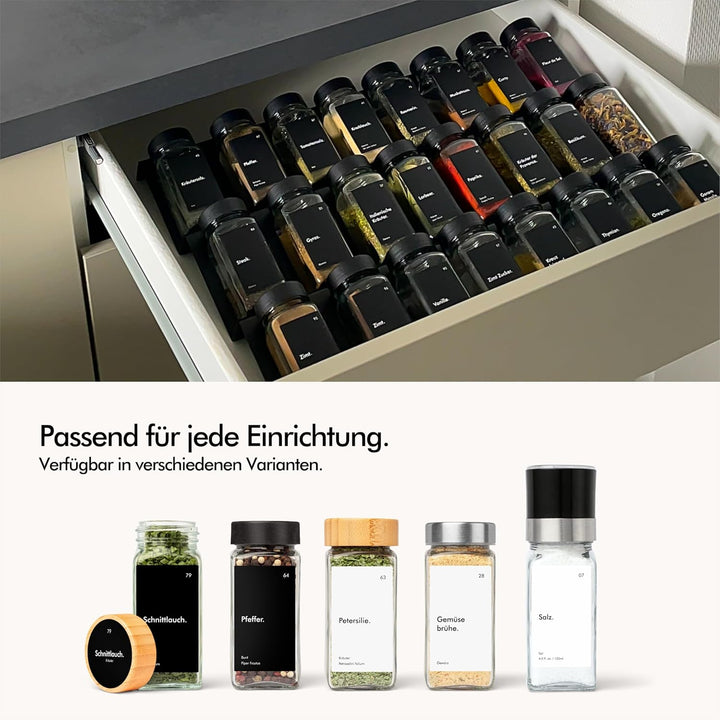 KIVY Gewürzgläser mit Streueinsatz [24x 120ml] + 240 Wasserfeste Label - Gewürzgläser eckig - Gewürz