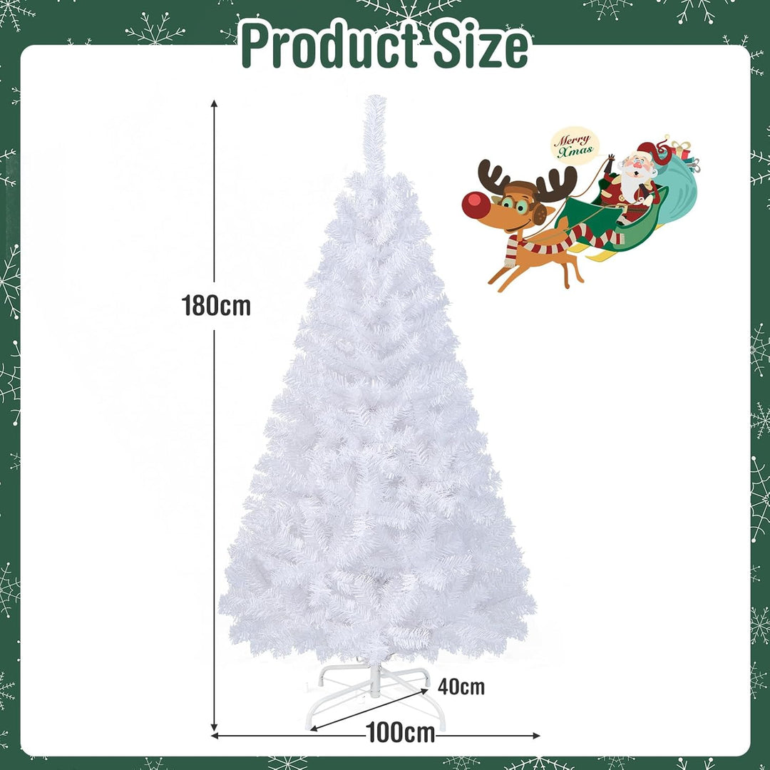 DREAMADE 150/180/210/240cm Weihnachtsbaum Weiss, Künstlicher Tannenbaum mit Metallständer, Christbau