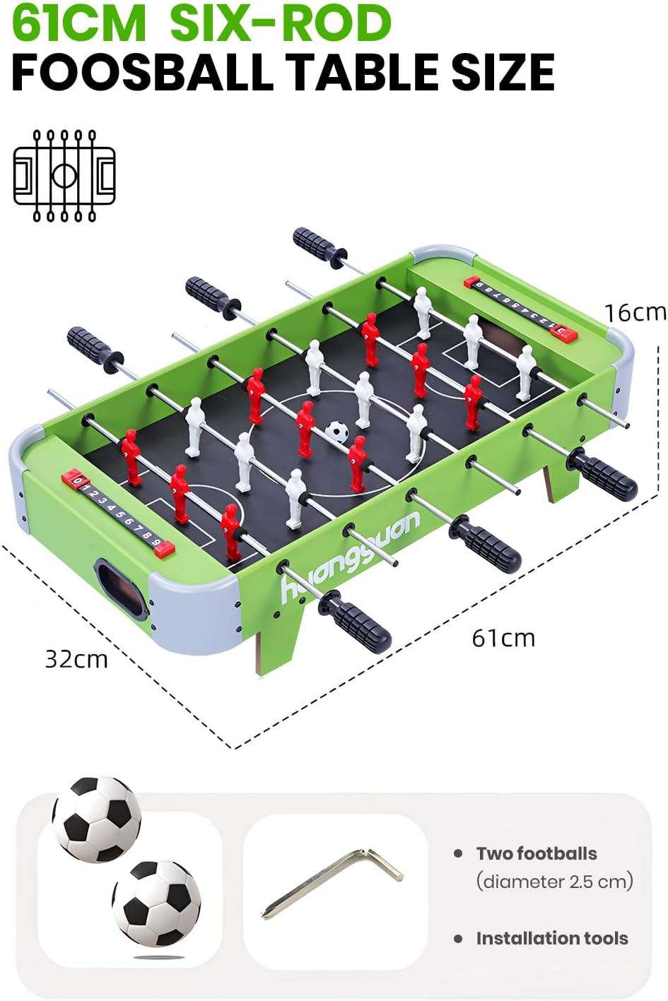 Mini Tischkicker 61cm, mit 2 Bällen und Punkteanzeige - Tischfussball für Kinder und Erwachsene Gesc