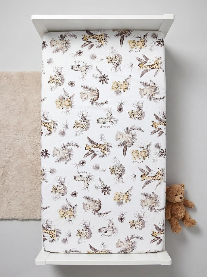 TupTam Baby Spannbettlaken Kinder Spannbetttuch für Babybett Kinderbett 2er Pack, Farbe: Löwe/Blätte