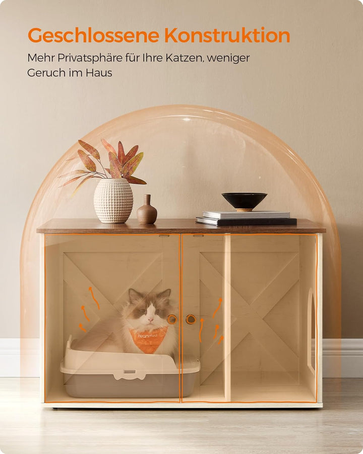 Feandrea Katzenhaus, Katzenklo-Schrank mit herausnehmbarer Trennwand, Tisch, 80 x 53 x 50 cm, honigb