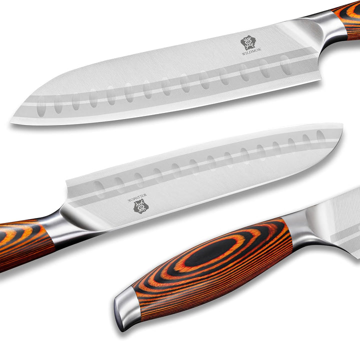 WILDMOK 18cm Santoku Messer Asiatischer Art, Santokumesser, Deutsch Edelstahl Küchenmesser mit ergon