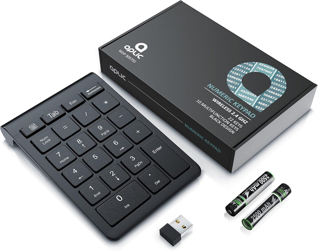 CSL - Numpad kabellos - 2,4 Ghz Funk - Ziffernblock Wireless - Keypad mit 22 Tasten - 10 Multifunkti