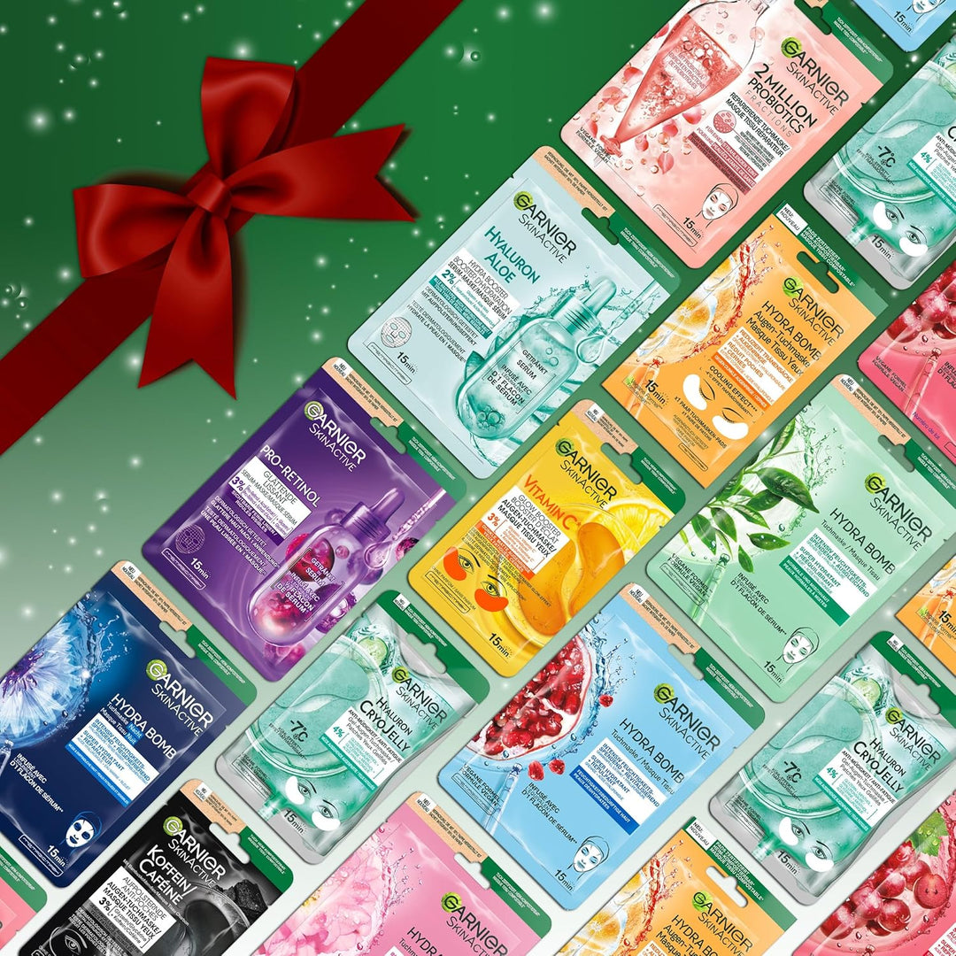 Garnier Tuchmasken Adventskalender: 24 Tage Beauty-Verwöhnung mit feuchtigkeitsspendenden Gesichts-
