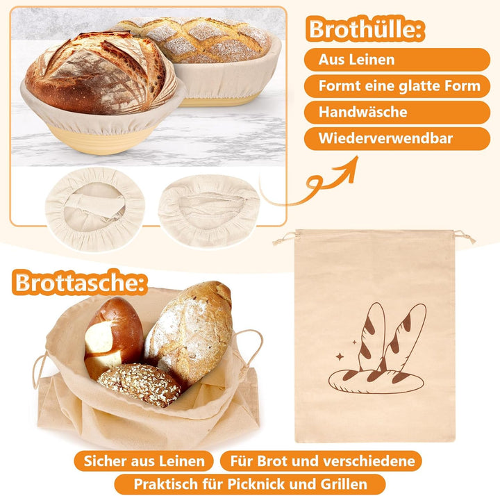 Brotgärkorb -Set- aus Silikon (23cm rund & 25cm oval) – Sauerteig-Gärkorb (inkl. Teigschaber, Rostme