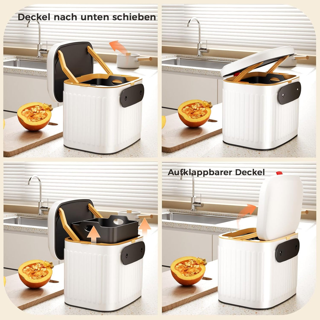 Edelstahl Komposteimer für Küche, Mülleimer zum Aufhängen mit Deckel, 4L Küchen-Kompostbehälter für