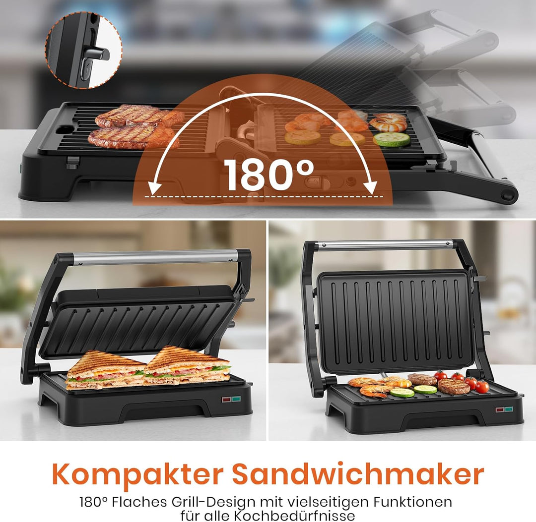 Sandwichmaker Kontaktgrill 2in1 Panini Grill 850W Elektrogrill Sandwichtoaster Mit Antihaftplatten K