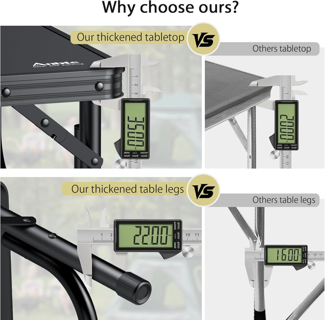 Anbte Campingtisch Klapptisch 87x40x26cm(LxBxH) mit Dicker Aluminium Rahmen Niedriger Picknicktisch