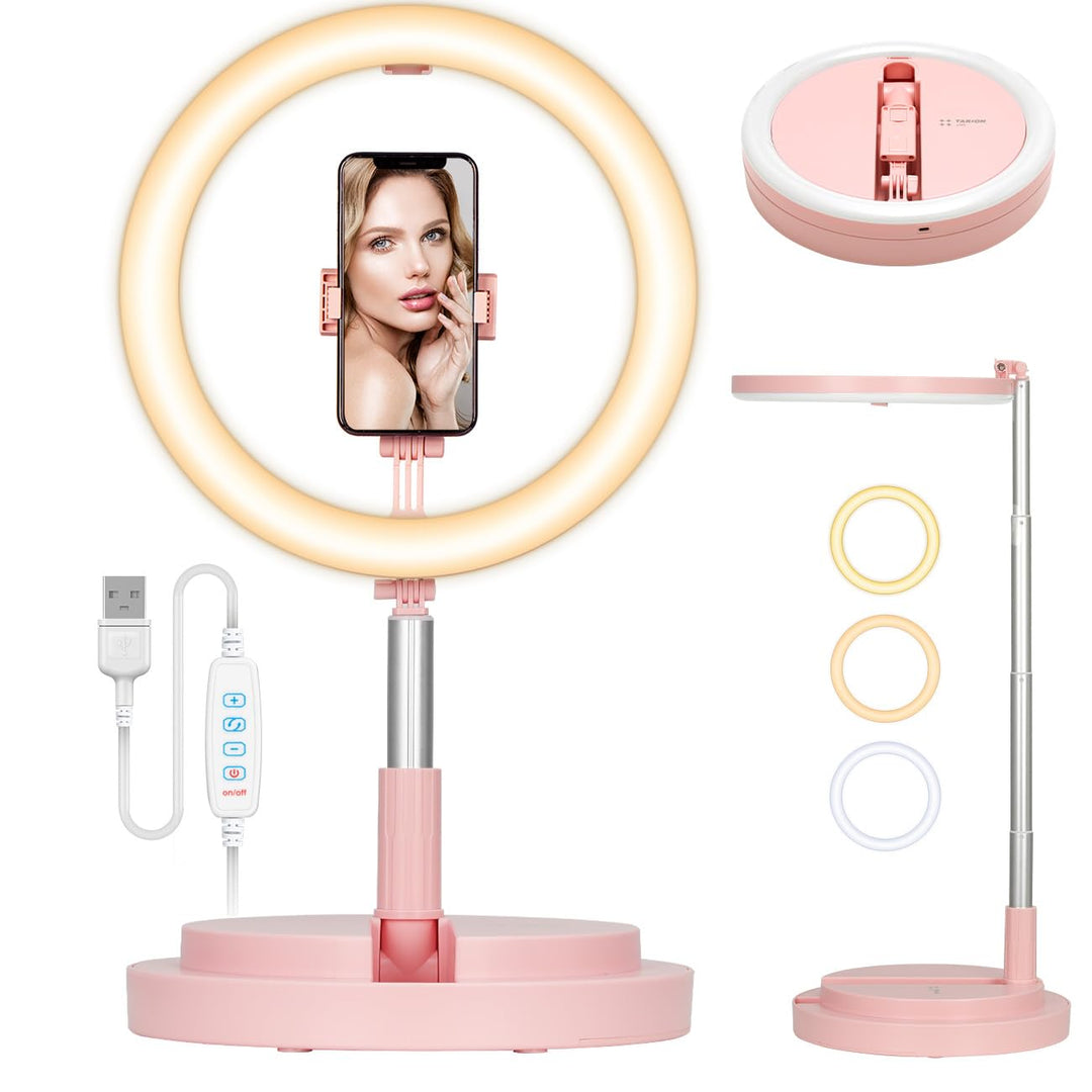 TARION LED Ringlicht: 11,8 Zoll Faltbare Ringleuchte Tisch Ringlicht mit Stativ und Handyhalter für