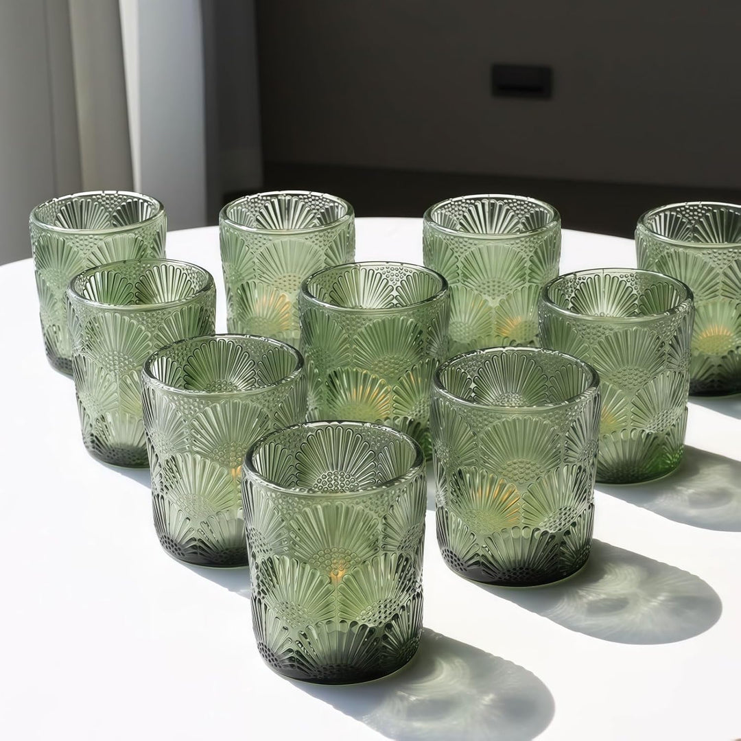 Grün Teelichthalter Glas mit 12, Grüner Teelichtgläser Vintage für die Tischdekoration bei Hochzeits