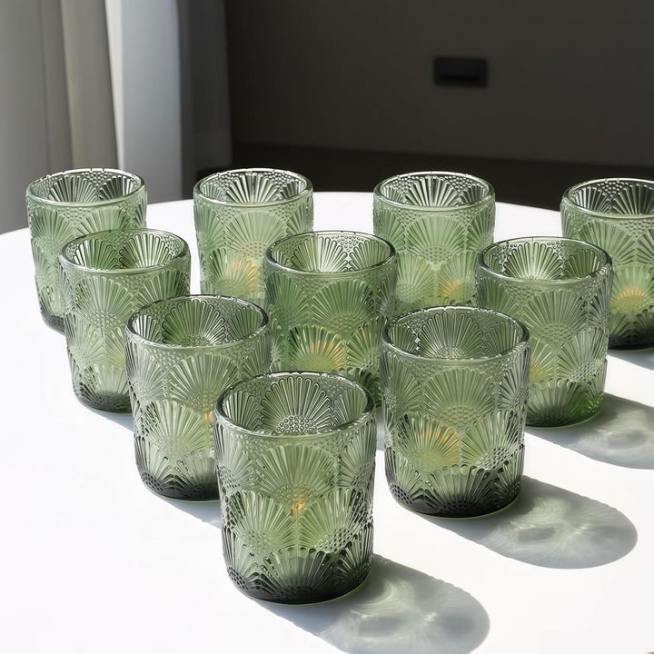 Grün Teelichthalter Glas mit 12, Grüner Teelichtgläser Vintage für die Tischdekoration bei Hochzeits