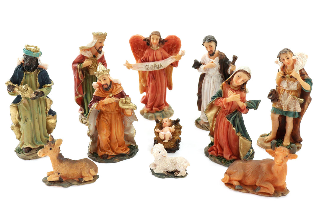 Mini Krippenfiguren Set 11-teilig Höhe bis 7cm Weihnachtskrippe Figuren Krippenzubehör Weihnachtsdek