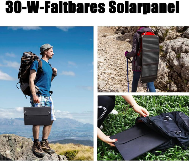 30W Tragbares Faltbares Solarpanel mit Schnellladefunktion, USB-/DC-/Typ-C-Ausgängen, Solarladegerät