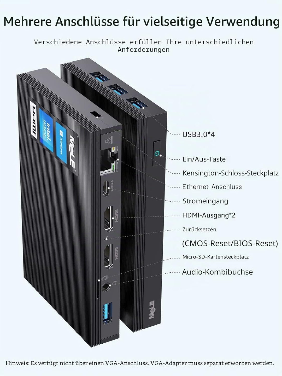 MeLE Mini PC Lüfterlos Quieter3Q N5105 8 GB/256 GB Desktop-Computer Micro PC M.2 SSD bis zu 4 TB Dua