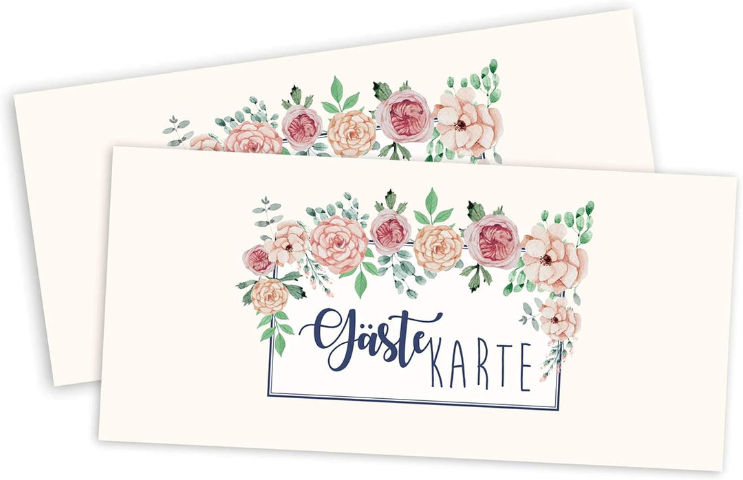 50 Gästekarten Hochzeit zum Ausfüllen - Gästebuchkarten und -seiten - Hochzeitsspiel - Creme 50 Lang