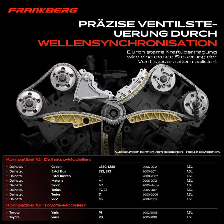 Frankberg Steuerkettensatz Kompatibel mit Copen Extol Materia S-i-r-i-o-n T-e-r-i-o-s YRV Yaris 1.3L
