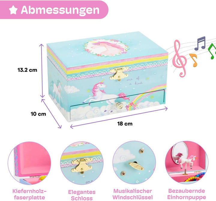 Jewelkeeper - Musikalische Schmuckkästchen Mädchen mit ausziehbarer Schublade, Regenbogen & Blau Ein
