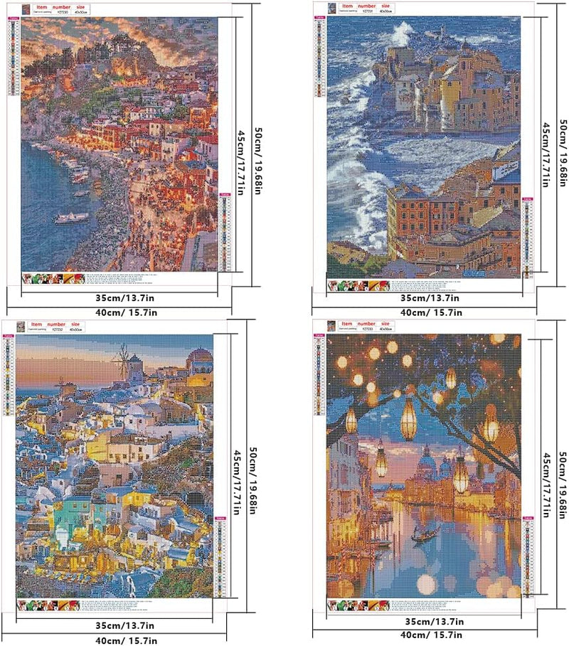 DCIDBEI 4 Pack Diamond Painting Landschaft 40x50 cm Diamond Painting Italien 5D Diamant Painting Bil