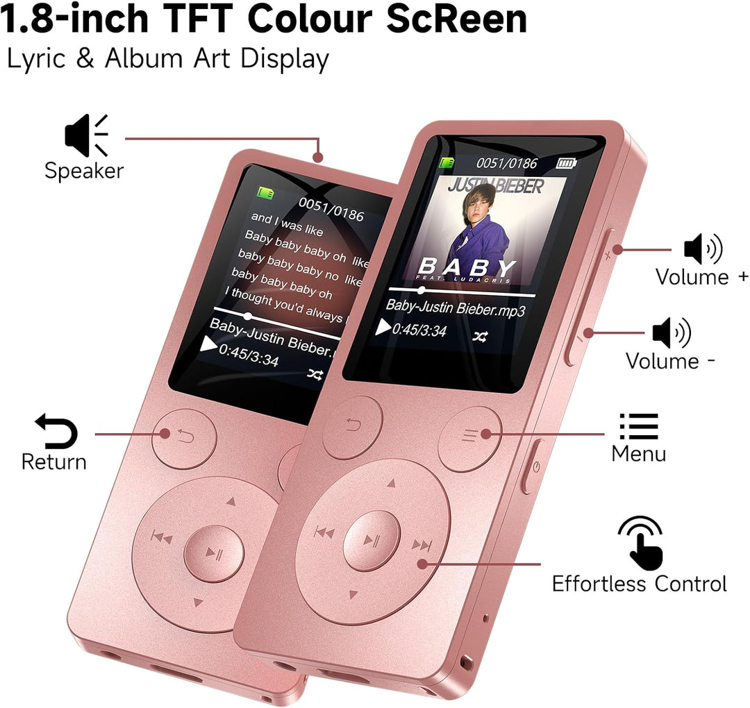 64GB MP3 Player Bluetooth 5.3 &amp; Lautsprecher – Upgrade mit physischen Tasten (Zurück, Menü, Lautstär