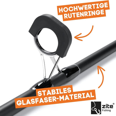 Zite Fishing 3,60m Karpfenrute 3-teilig 3lbs - Composite Carbon-Blank - Steckrute Rutschfester Griff