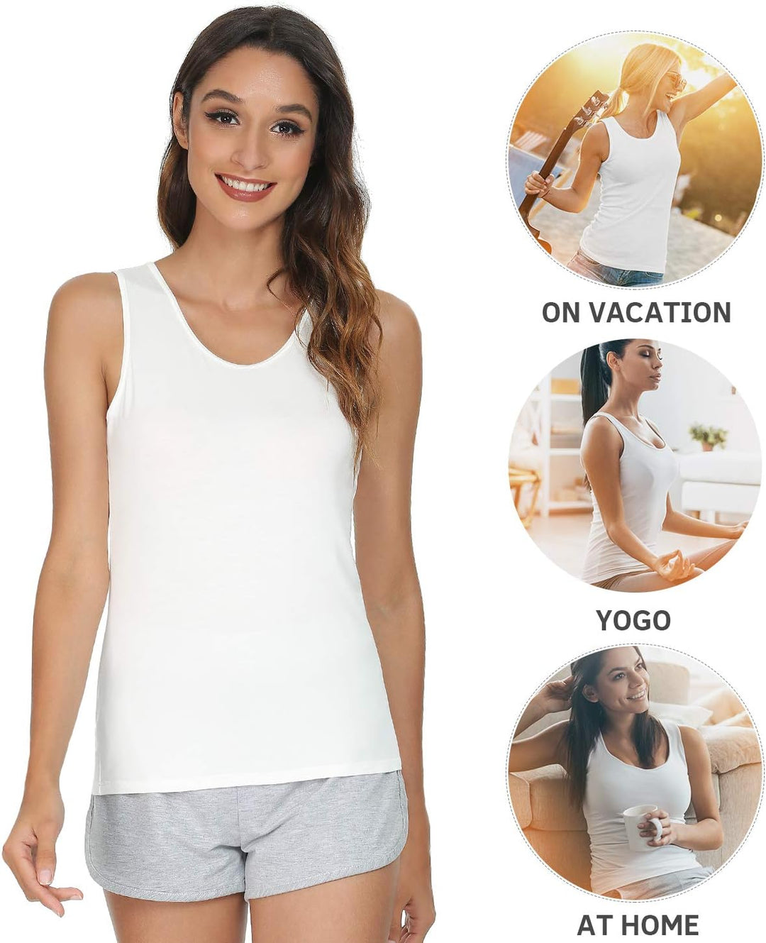 vislivin Elastische Tank Tops für Damen Unterhemden 3/4er Pack M 3er Pack - Schwarz/Weiss/Rosa, M 3e