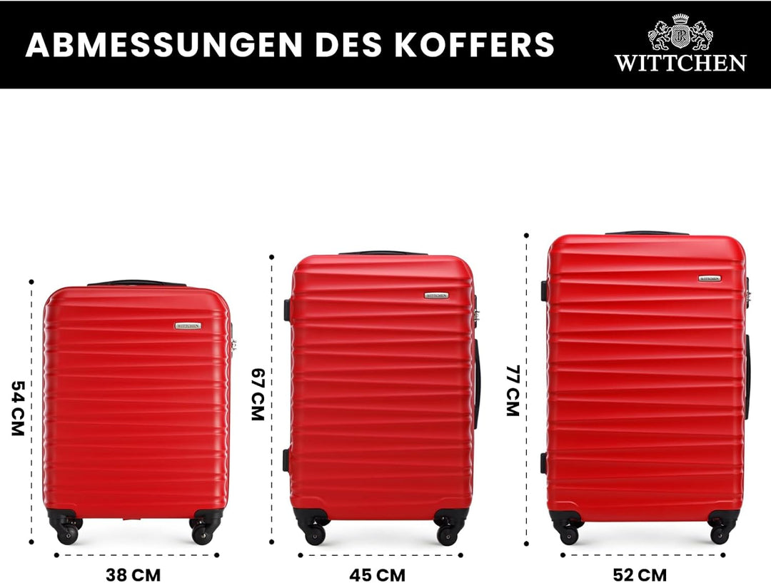 WITTCHEN Reisekoffer 3er Koffer-Set Rollkoffer Trolley Handgepäck Hartschale aus ABS mit 4 Spinner-R