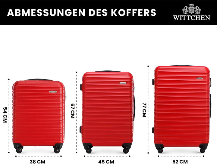 WITTCHEN Reisekoffer 3er Koffer-Set Rollkoffer Trolley Handgepäck Hartschale aus ABS mit 4 Spinner-R