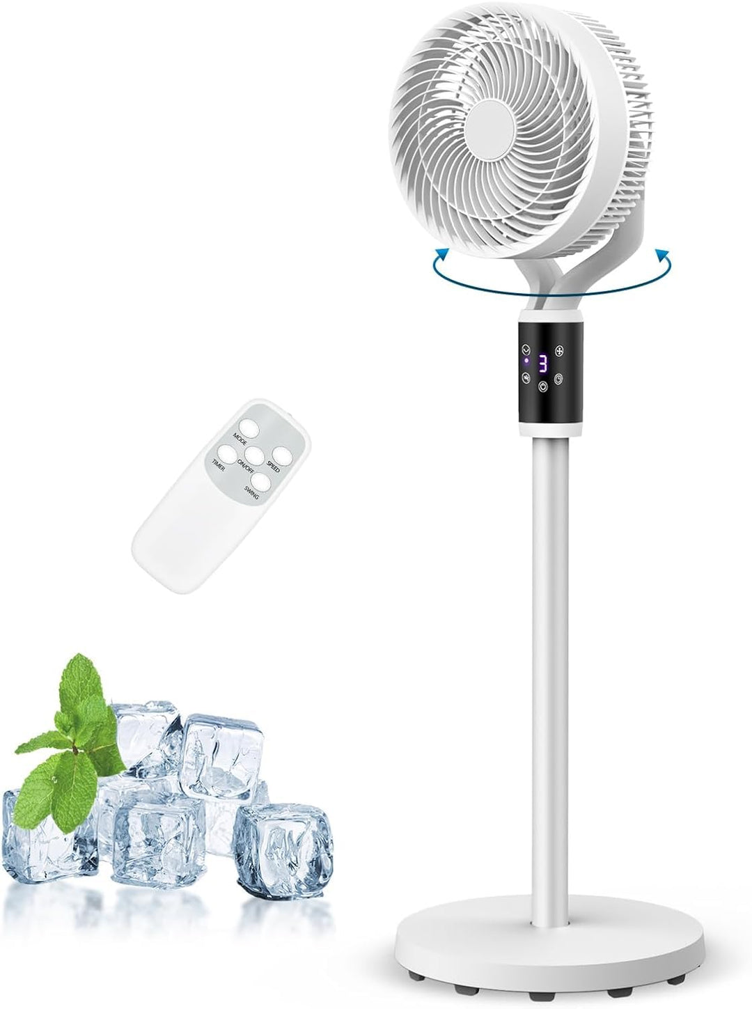 SHAVINGFUN Standventilator mit Fernbedienung, höhenverstellbar, Timer, 6 Geschwindigkeitsstufen, ide