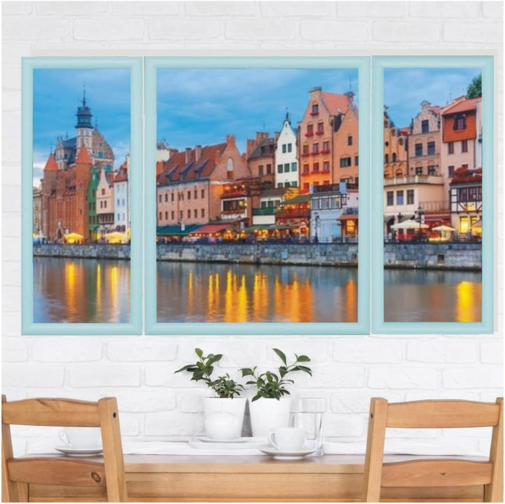 Triptychon Bilderrahmen, Grösse 50x80cm / 80x50cm Farbe Türkis Blau, ideal für Malen nach Zahlen Tri